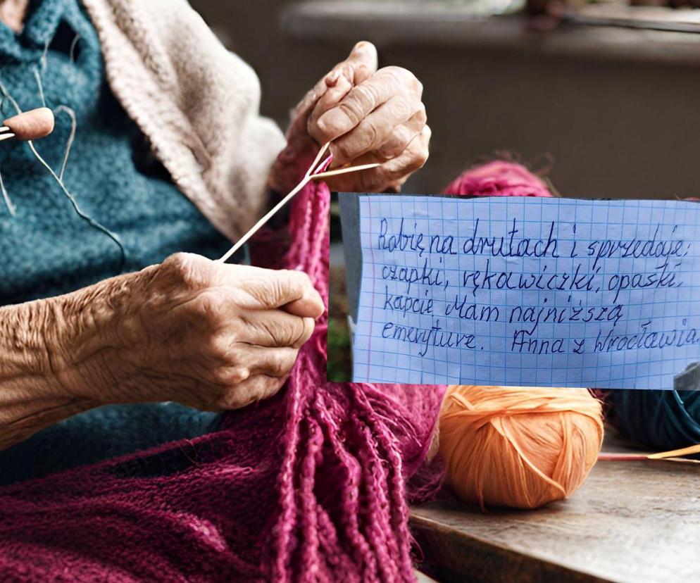 Starsza pani z Wrocławia robi na drutach, aby dorobić. Tłumaczy, że ma najniższą emeryturę