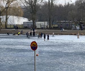 Skrajna nieodpowiedzialność. Spacerują po płytkim lodzie z dziećmi i psami. Dramat na Pradze-Południe w Warszawie