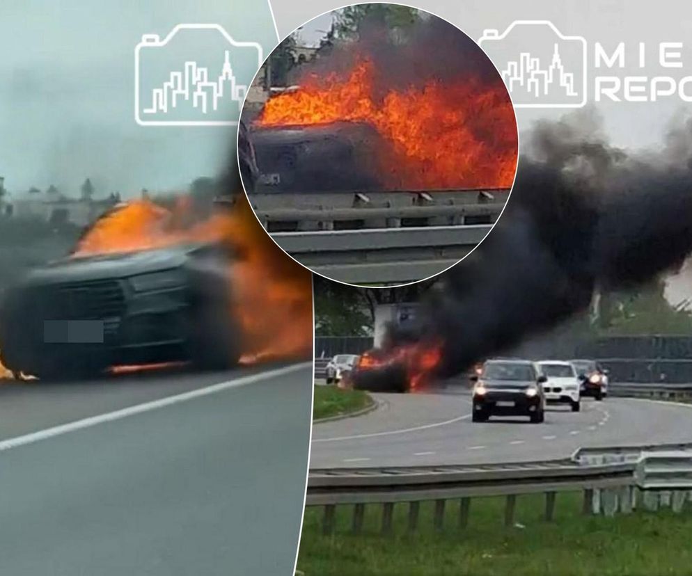 Wielki pożar auta na A2 pod Warszawą. Korek na autostradzie miał kilka kilometrów