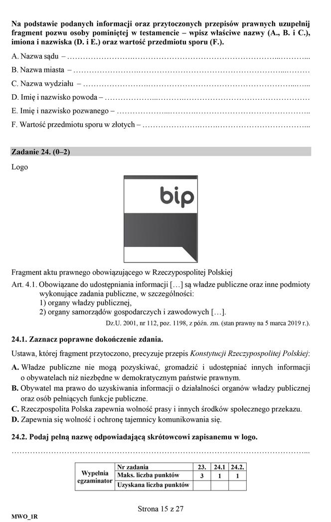 Matura 2019. Wiedza o społeczeństwie. Arkusze CKE WOS rozszerzony