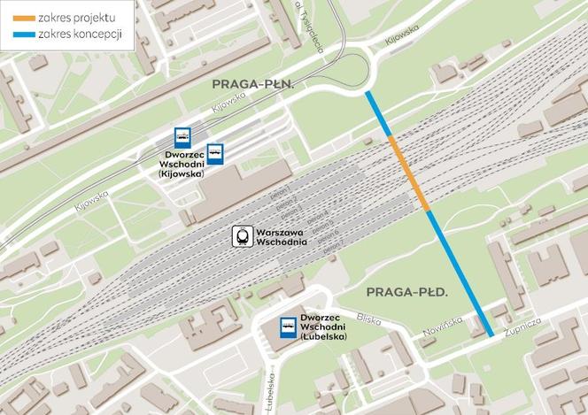 Planowana lokalizacja ul. Tysiąclecia biegnącej w tunelu pod Dworcem Wschodnim