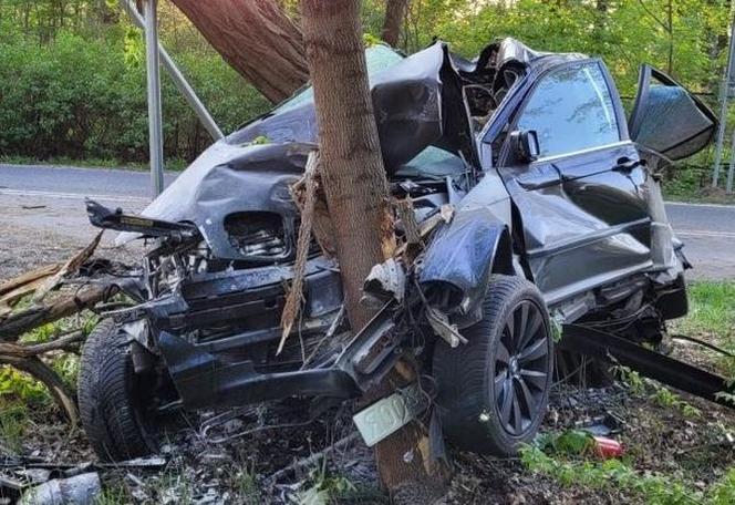 BMW owinęło się wokół drzewa. Koszmarny wypadek w Zielonej Górze