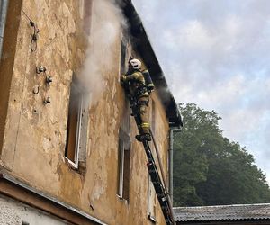 Dramatyczny pożar na Dolnym Śląsku. Mężczyzna ewakuowany przez okno, budynek doszczętnie zniszczony