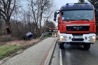 Lubaszowa. Kierujący citroenem wypadł z jezdni i wpadł do rowu