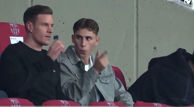 Marc-Andre ter Stegen, Fermin Lopez i Joan Garcia podzcas meczu FC Barcelona- PSG