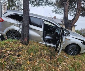Pijany Ukrainiec wyleciał autem z drogi i uderzył w drzewo. Służby wezwał system eCall