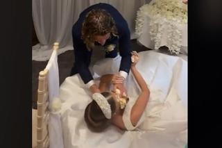 Pan młody wymazał żonie twarz tortem na weselu i uciekł ze śmiechem. Była bliska płaczu