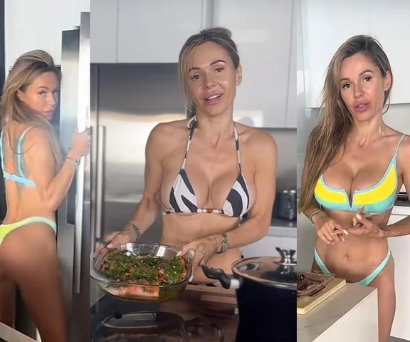 Ta kuchnia aż płonie! Doda w bikini serwuje łososia