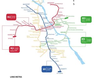 Mapa planowanej sieci metra w Warszawie w 2050 r.