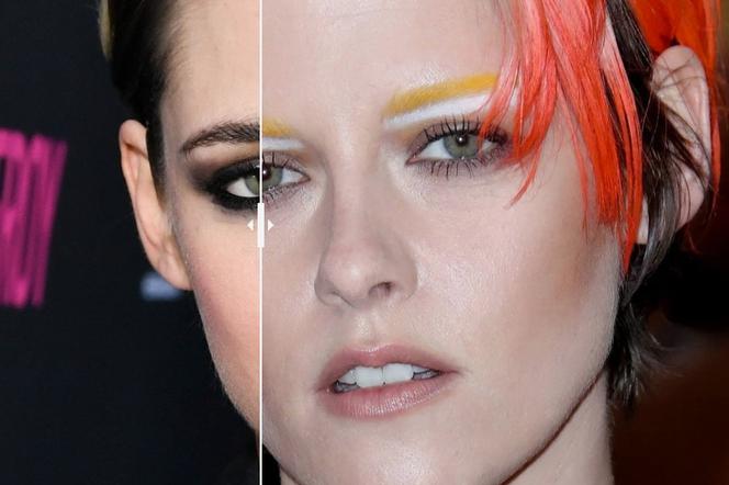 Kristen Stewart przed i po rozjaśnieniu brwi