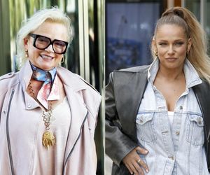 Szczuplutkie Joanna Liszowska i Katarzyna Figura kręcą się pod budynkiem TVN. Gapie nie mogli oderwać wzroku