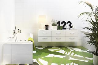 Zielona łazienka: bambus na podłodze