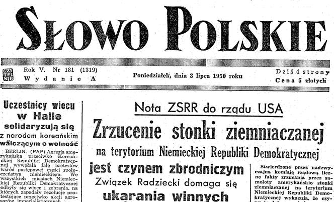 Strona tytułowa "Słowa polskiego" wydanie z 3 lipca 1950