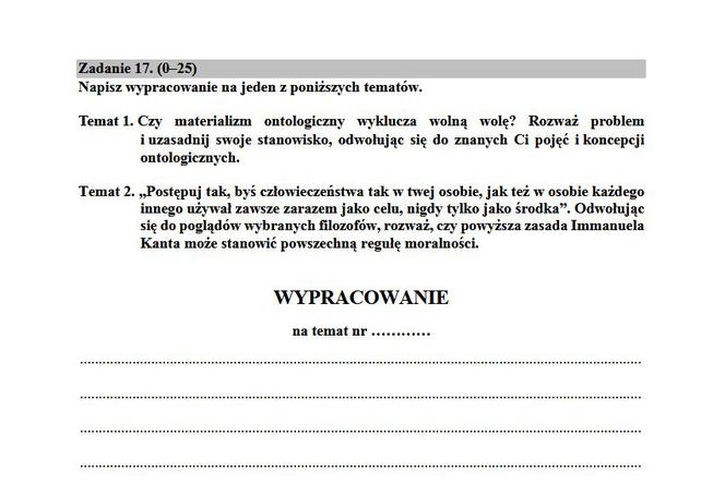 EGZAMIN MATURALNY Z FILOZOFII POZIOM ROZSZERZONY