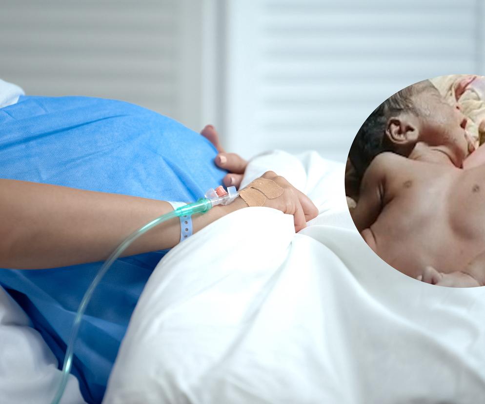 Kobieta w ciąży w łóżku szpitalnym