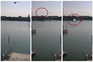 Mikołajki. Śmigłowiec spadł do jeziora. Jest nagranie z momentu wypadku! 