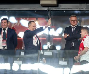 Karol Nawrocki na meczu Polska - Finlandia