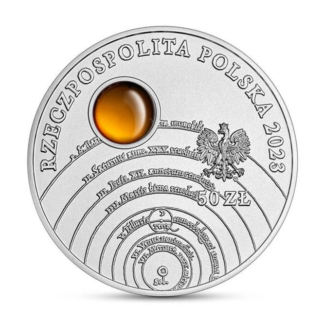 Srebrna moneta 50 zł z bursztynem  