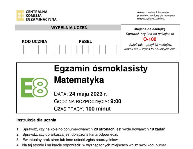 Egzamin ósmoklasisty 2023 - matematyka 