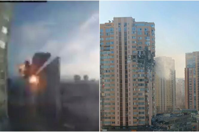 Ukraina. Rosyjski pocisk trafił w blok mieszkalny w Kijowie! Kamera uchwyciła moment uderzenia [WIDEO]