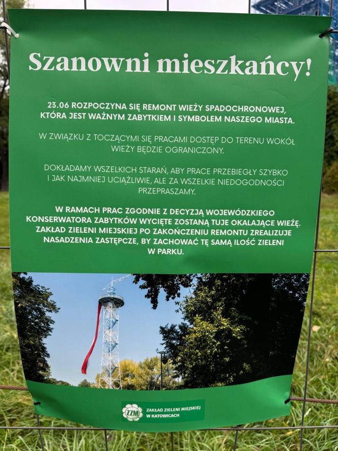 Wieża spadochronowa w Katowicach jest remontowana