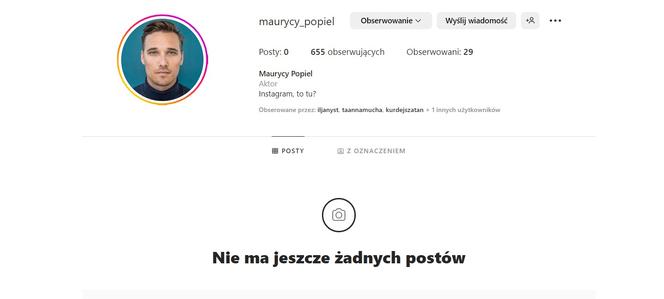 Profil Maurycego Popiela na Instagramie