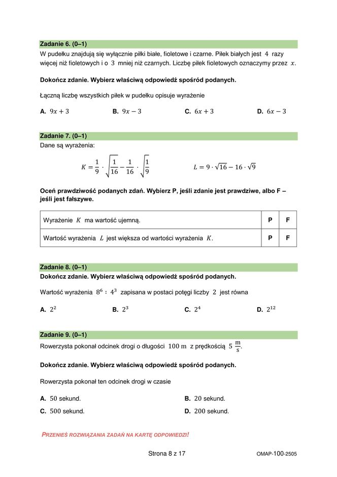 Egzamin ósmoklasisty 2025 - matematyka