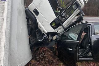 Wypadek w woj. lubelskim. Osobówka zderzyła się czołowo z ciężarówką