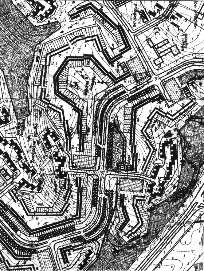 Konkurs na projekt dzielnicy Morasko w Poznaniu dla 65 tys. mieszkańców (1977). I nagroda, autorzy: A. Gawlikowski, S. Gzell, P. Wędrychowicz, z zespołem