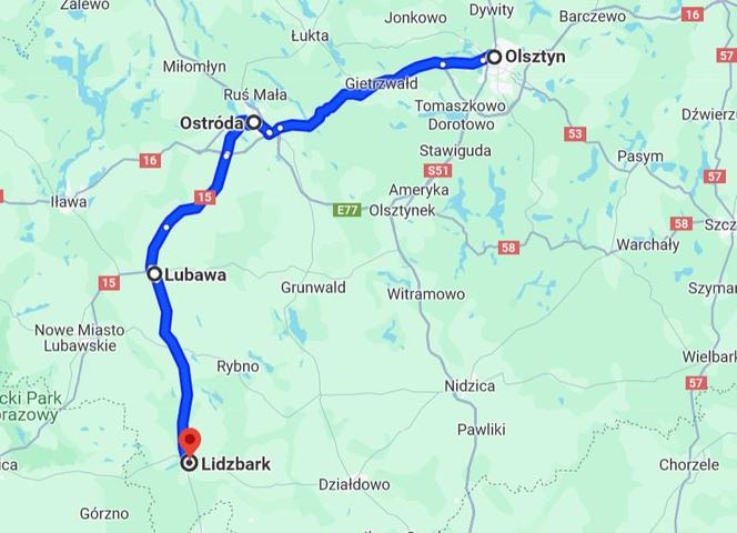 Olsztyn - Lidzbark przez Ostródę, Lubawę