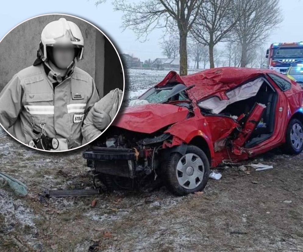 Auto wypadło z drogi i rozbiło się na drzewie! Druh Tomasz był bez szans