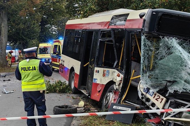 Zderzenie autobusu miejskiego z osobówką w Wilkowicach koło Leszna