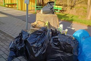 Co za brudas! Śmieci po remoncie wyrzucił na przystanku