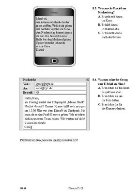 Egzamin gimnazjalny z języka niemieckiego, arkusze poziom podstawowy 7