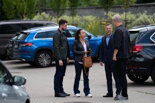 M jak miłość odc. 1892. Magda (Anna Mucha), Andrzej Budzyński (Krystian Wieczorek), Aspirant Przewrocki (Remigiusz Jankowski)