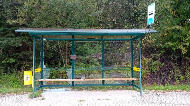 Zniszczone wiaty przystankowe w Muszynie