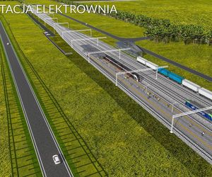 Wizualizacja modernizacji linii kolejowej 230 i budowy jej nowej części do elektrowni jądrowej w gminie Choczewo