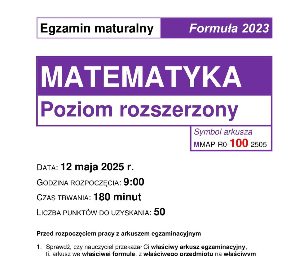 Matura 2025 matematyka rozszerzona - ARKUSZ CKE, ODPOWIEDZI, ZADANIA, DO POBRANIA [12.05.2025]	