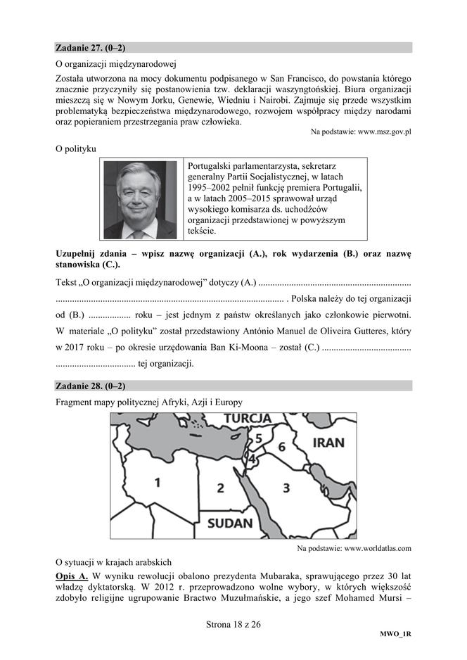 Matura: WOS. Zadania z 2018 ROKU,  akusze CKE