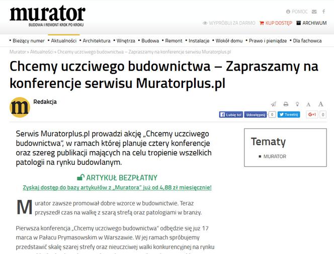 "Chcemy uczciwego budownictwa" - konferencja serwisu Muratorplus.pl