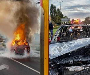 Pożar samochodu w centrum Torunia. Auto płonęło jak pochodnia