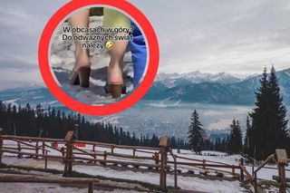 Skrajny brak wyobraźni w Tatrach. Turystka poszła na ośnieżony szlak w klapkach na obcasie [WIDEO]