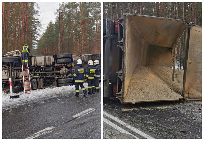 Uwaga na utrudnienia! Wypadek ciężarówki na DK 58. Ruch odbywa się wahadłowo [ZDJĘCIA]