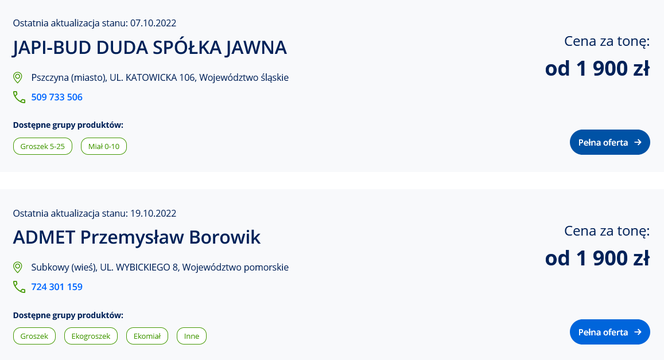Ceny węgla ze strony cieplo.gov.pl