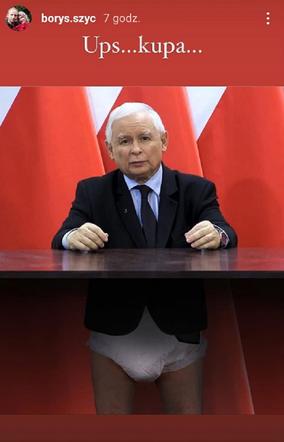 Szyc pokazał Kaczyńskiego bez spodni. Pielucha i wielkie Ups