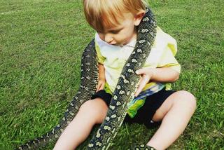 Roczny chłopiec łowcą wężów