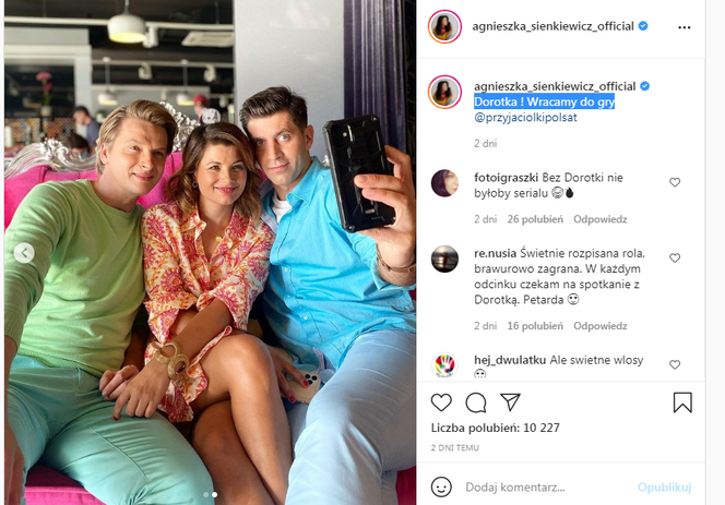 Przyjaciółki po wakacjach 2021. Dorotka (Agnieszka Sienkiewicz), Andrzej (Adam Adamonis), Robert (Krzysztof Wieszczek)