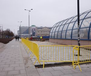 Budowa łąki kwietnej przy wejściu do metra Centrum w Warszawie