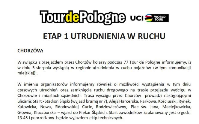 Tour de Pologne 2020 Chorzów UTRUDNIENIA w ruchu