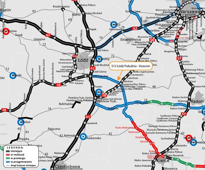 Nowy odcinek S8 między węzłem z A1 do  Tomaszowa Mazowieckiego